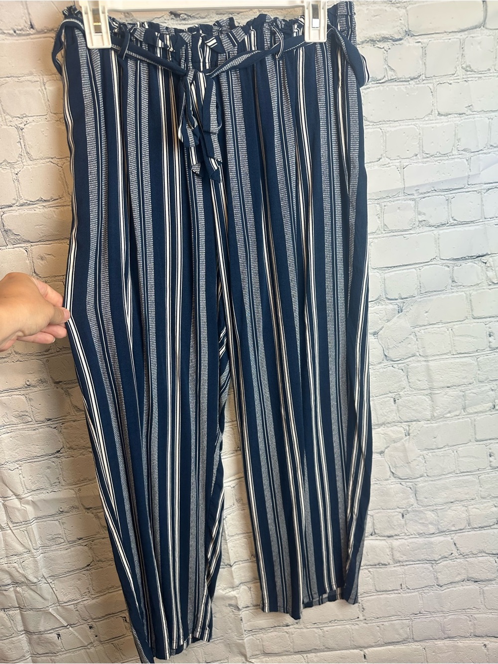 Xhilaration Navy and White Striped Wide-Leg Paperbag Pants